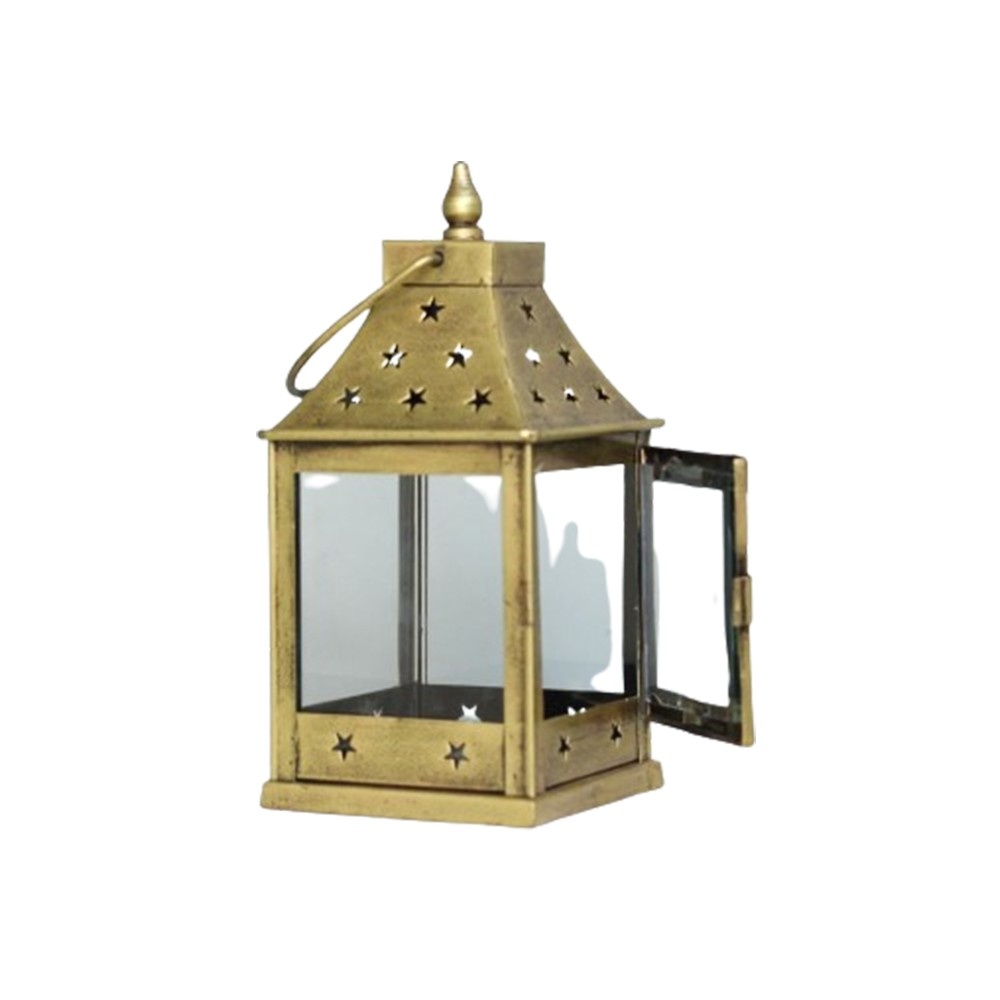 Metal Glass Mini Lantern – 9 Inch Decorative Candle Holder